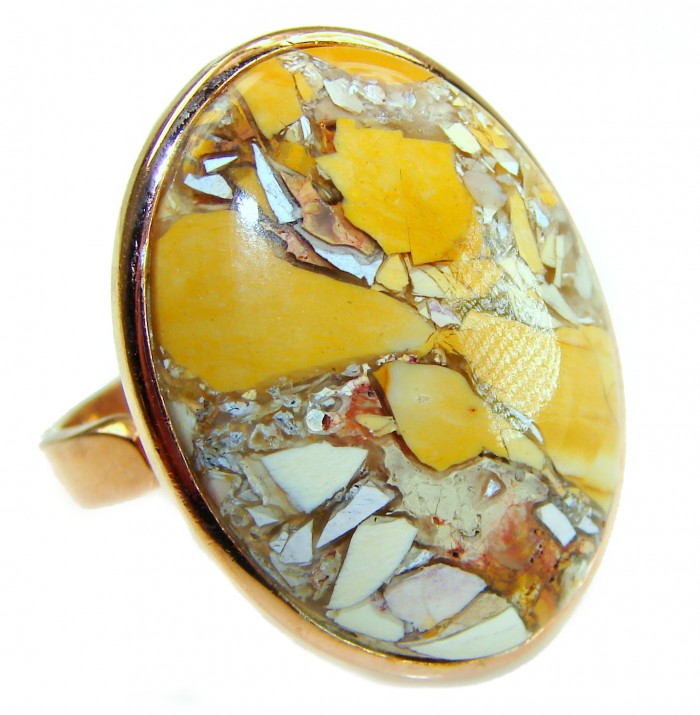Flawless Australian Bracciated Mookaite 14K Gold over .925 Sterling Silver Ring size 8 adjustable