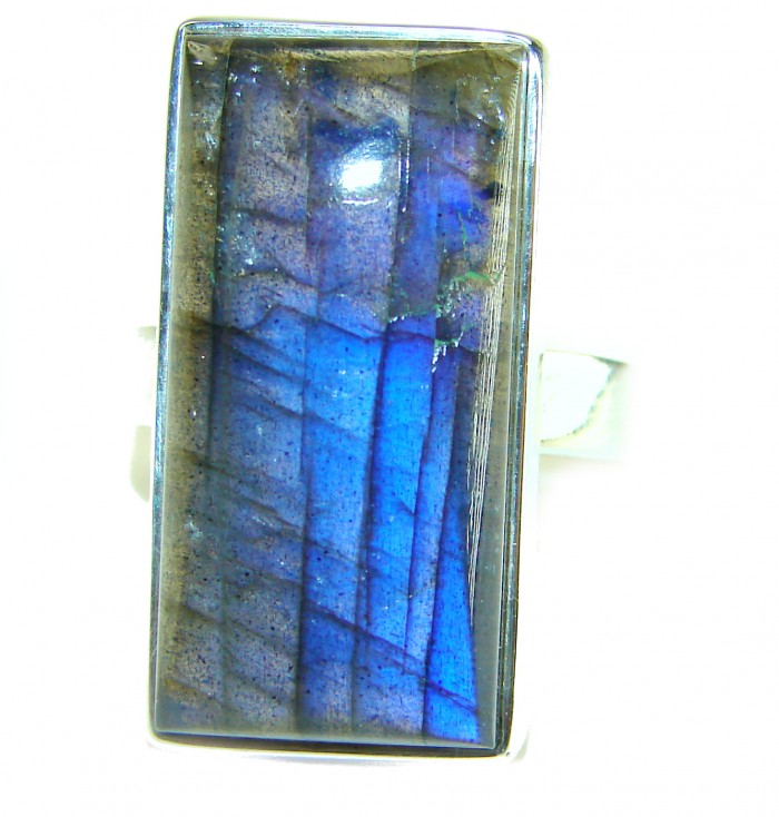 Black Velvet - Shimmering Natural Labradorite .925 Sterling Silver handcrafted Large ring size 8 adjustable