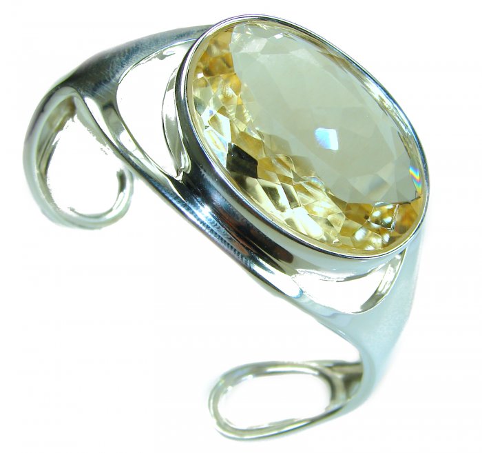 Simplicity 85.5 carat Genuine Lemon Quartz handcrafted .925 Sterling Silver Bracelet / Cuff - video