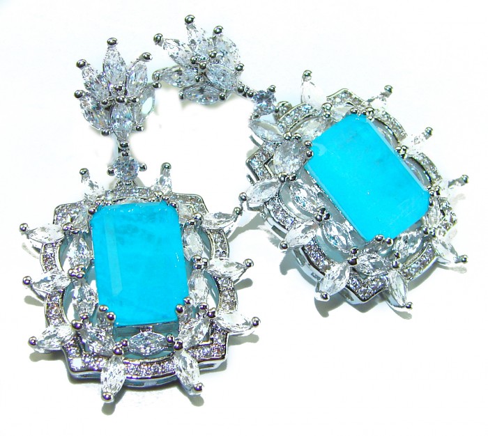 Royalty baquete cut 12.2 carat Paraiba Tourmaline .925 Sterling Silver entirely handmade earrings