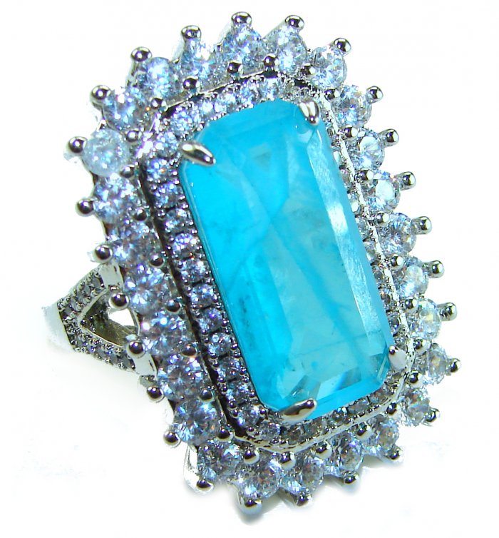 Luxurious baquette Cut 26.5 ctw Paraiba Tourmaline .925 Sterling Silver handcrafted Statement Ring size 8 - video