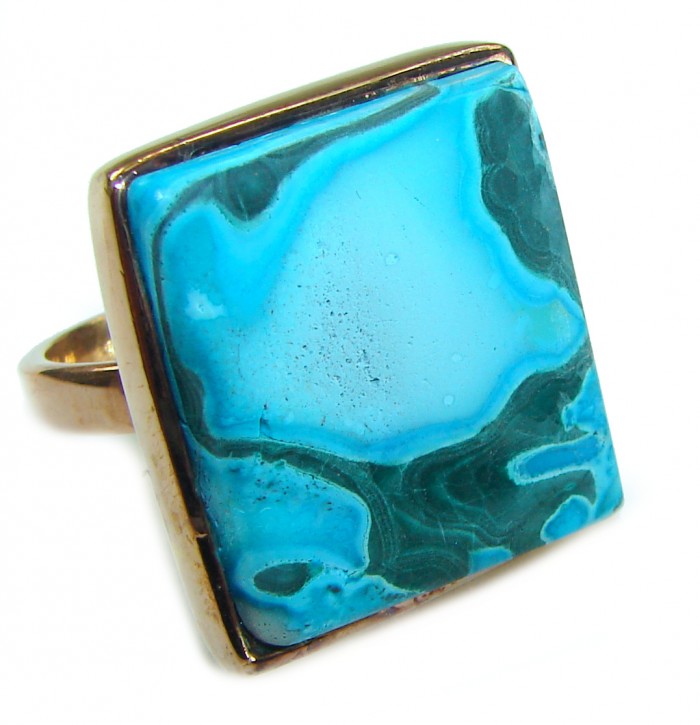 Authentic Parrot's Wing Chrysocolla 18K Gold over .925 Sterling Silver handcrafted ring size 8