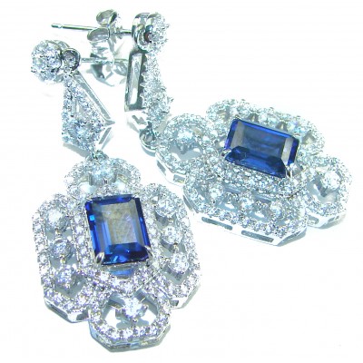 Luxurious 6.5 carat Sapphire White Sapphire .925 Sterling Silver handcrafted Statement earrings