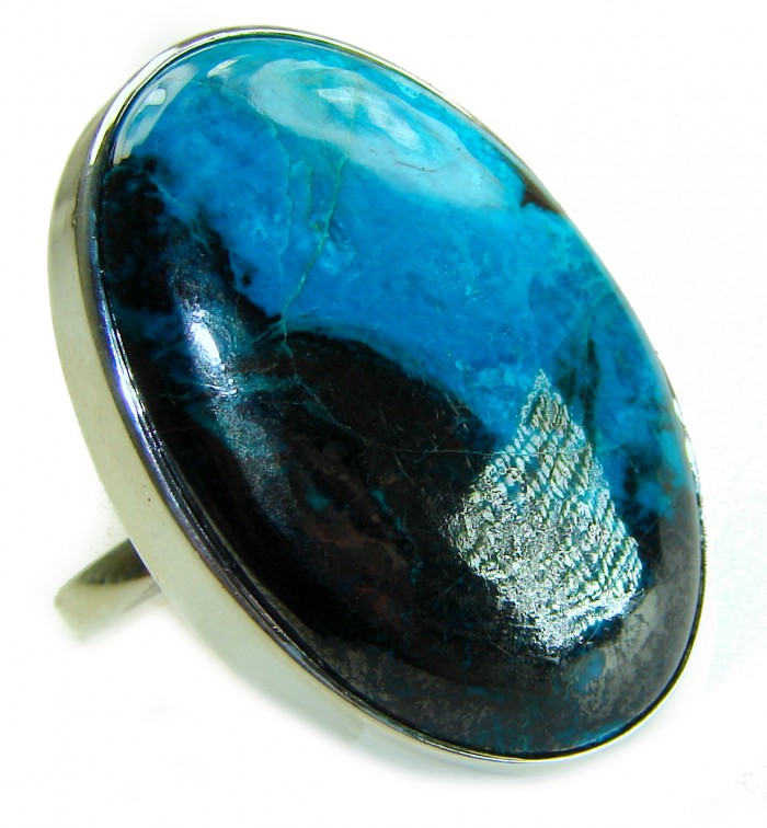 Great quality Parrot's Wings Chrysocolla .925 Sterling Silver handcrafted Ring size 7 adjustable