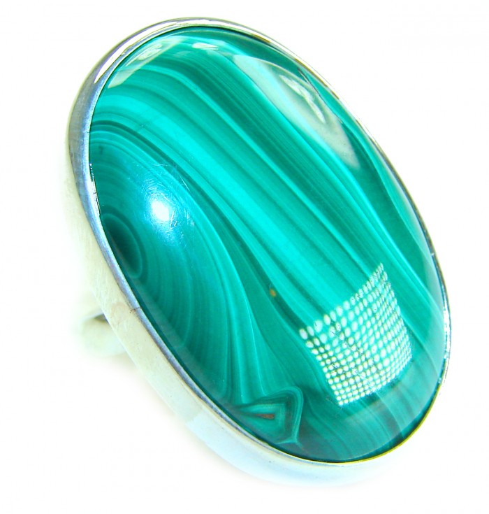 32.2 CARAT genuine Malachite .925 Sterling Silver handcrafted ring size 8 adjustable