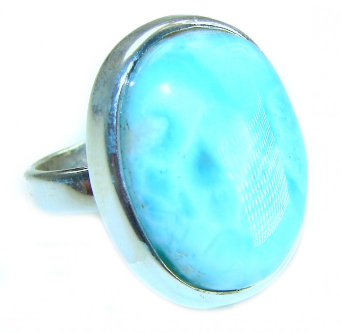 Blue Perfection AAAA QUALITY Blue Larimar .925 Sterling Silver handmade Large ring size 8 adjustable