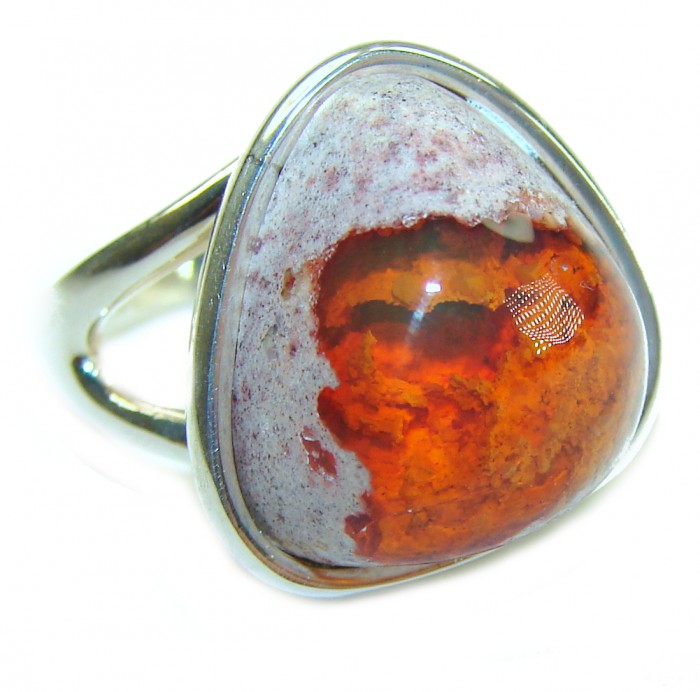 Inner Fire best quality 10.4 carat Mexican Opal .925 Sterling Silver handmade ring 7