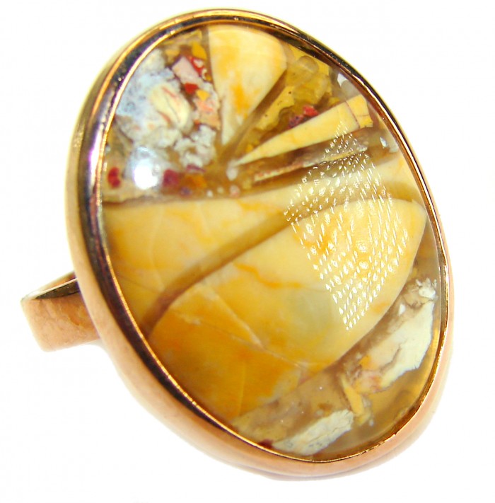 Flawless Australian Bracciated Mookaite 14K Gold over .925 Sterling Silver Ring size 8 adjustable