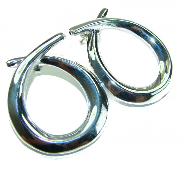 Large 1 5/8 inches long highly polished .925 Sterling Silver Italy made Earrings