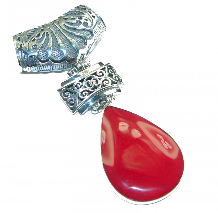 Bright Energy Authentic Coral .925 Sterling Silver Bali handmade pendant