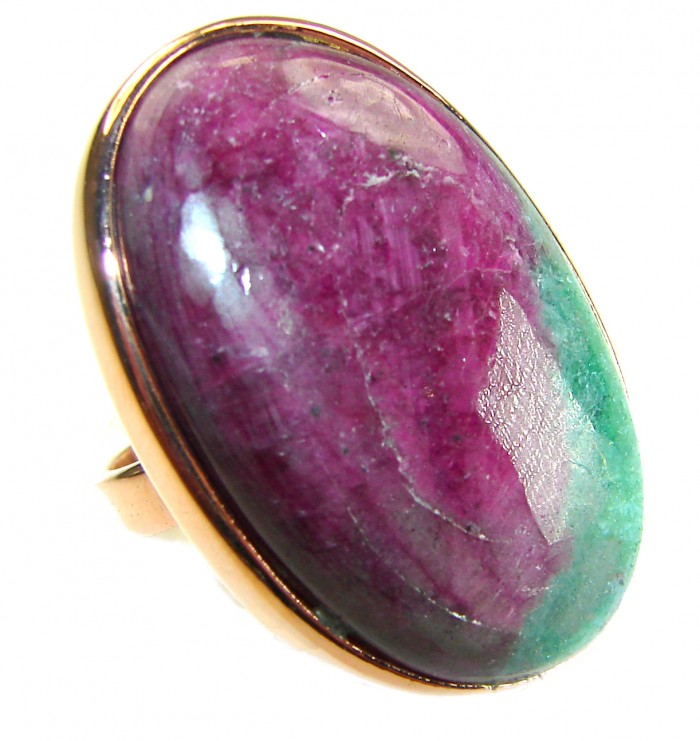 Authentic Ruby in Zoisite 18k Rose Gold over .925 Sterling Silver handmade Cocktail Ring s. 8 adjustable