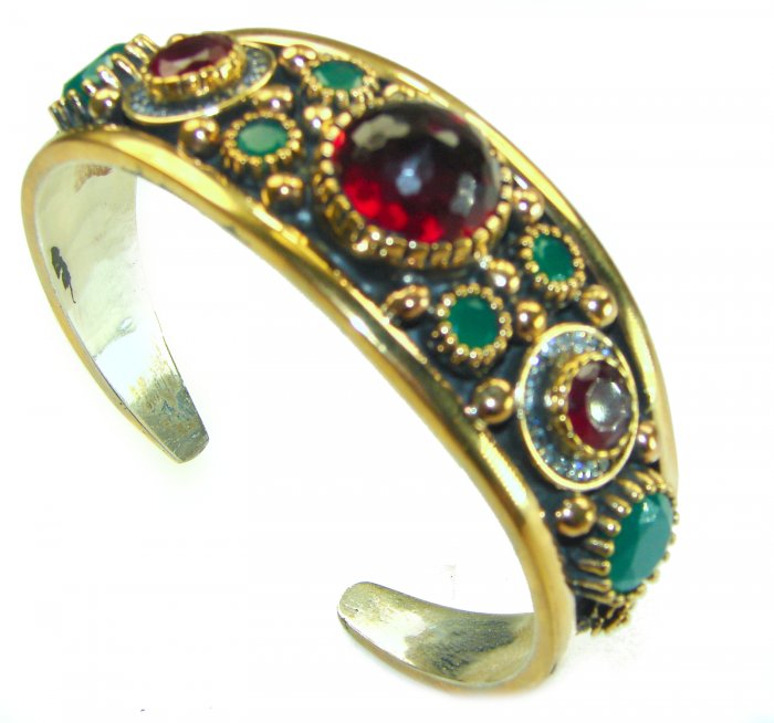 Victorian Style 22.5 carat Ruby Emerald & White Topaz .925 Sterling Silver Bracelet / Cuff - video