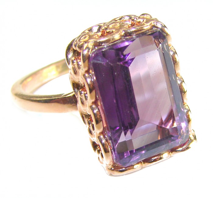 12.2 carat Amethyst 14K Rose Gold over .925 Sterling Silver Handcrafted Ring size 9 1/2