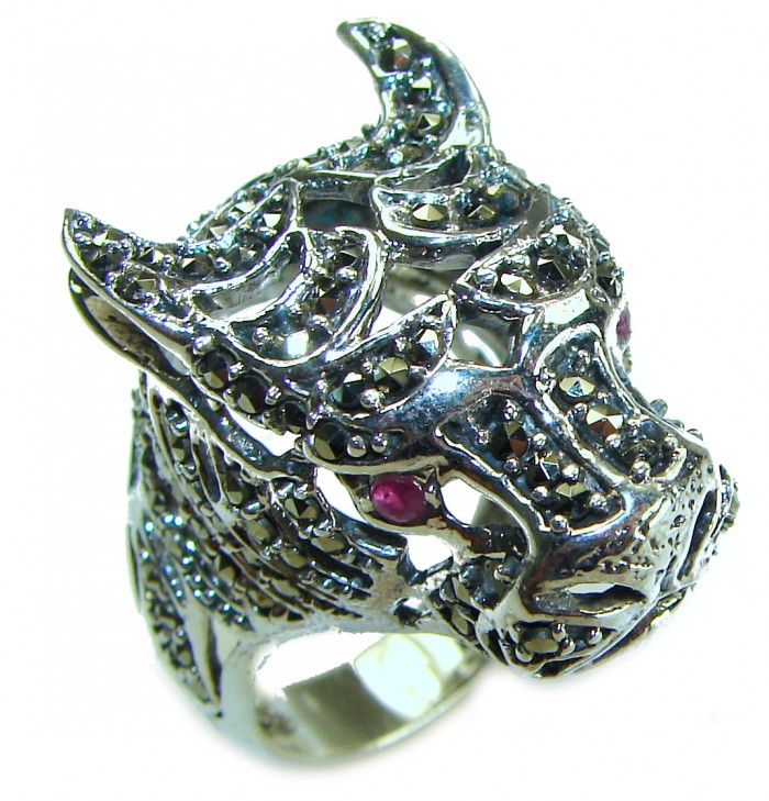 Cheetah authentic Ruby .925 Sterling Silver handmade Statement Ring s. 8 3/4