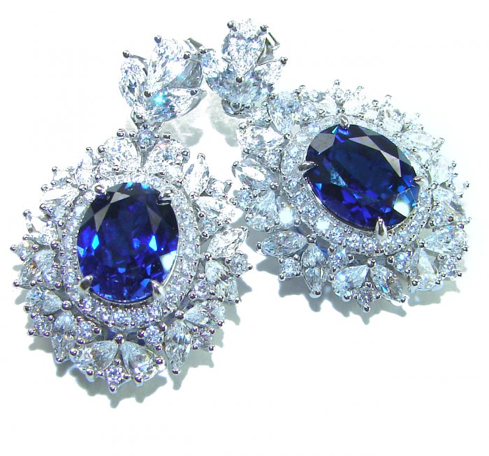 Luxurious 4.5 carat Sapphire White Sapphire .925 Sterling Silver Statement earrings - video