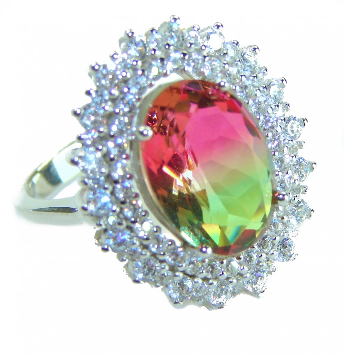 Magnificent 11.2 carat oval cut Pink Tourmaline .925 Silver handcrafted Cocktail Ring s. 7 3/4