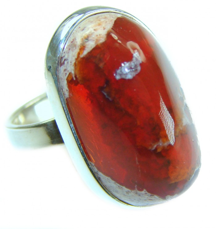 Bonfire Night best quality 26.5 carat Mexican Opal 18K Gold over .925 Sterling Silver handmade ring 8