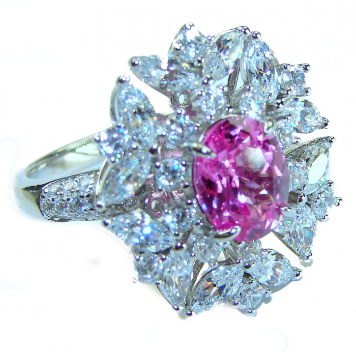 Real Beauty 3.6 carat oval cut Pink Sapphire .925 Silver handcrafted Cocktail Ring s. 7 1/4 - video