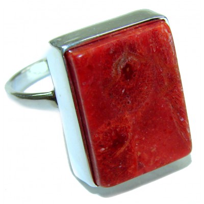 Bochic Style Natural Fossilized Coral .925 Sterling Silver handmade ring s. 10