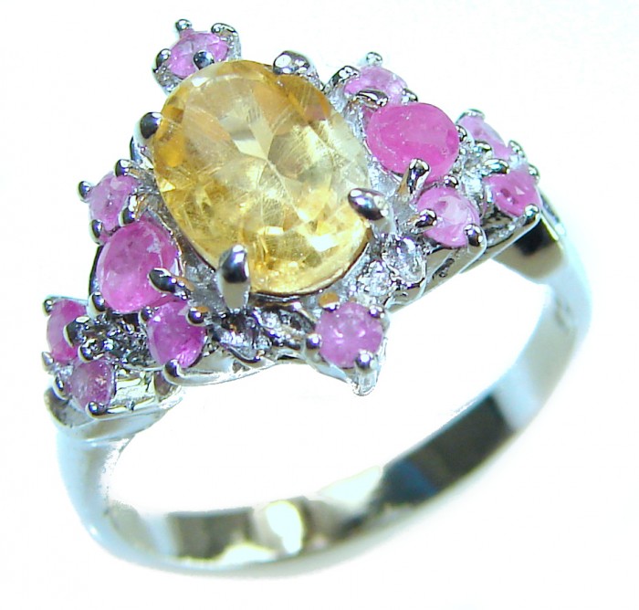 Luxurious 4.5 carat yellow Sapphire .925 Sterling Silver handcrafted ring; s. 6