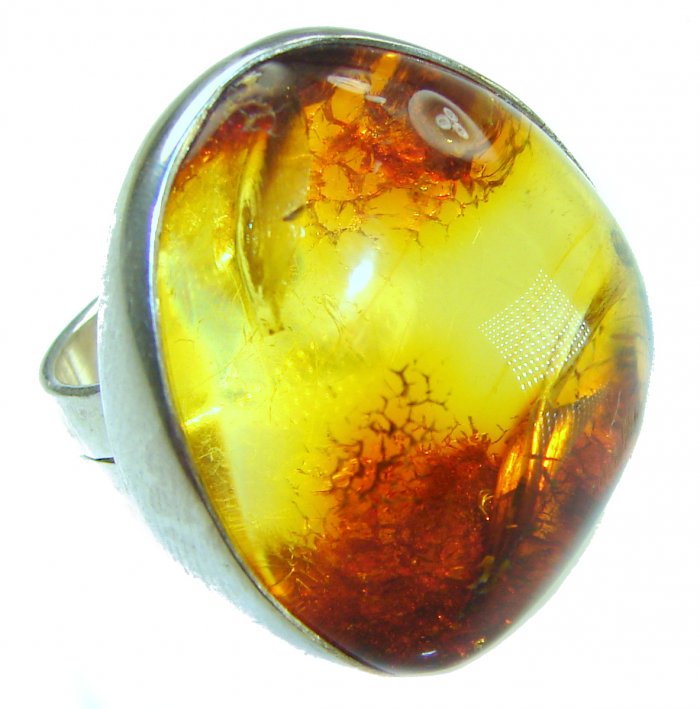 Large the best quality Natural Baltic Amber .925 Sterling Silver handcrafted ring; s. 7 adjustable - video