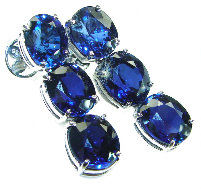Deep Ocean 16.5 carat London Blue Topaz .925 Sterling Silver handmade Statement earrings