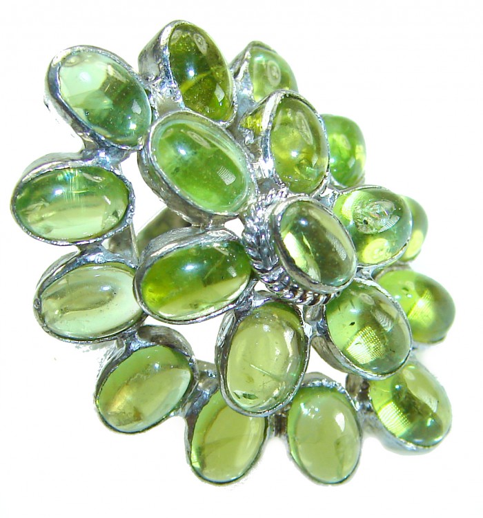 Alessia authentic 29.9 carat genuine Brazilian Peridot .925 Sterling Silver handmade Ring s. 7
