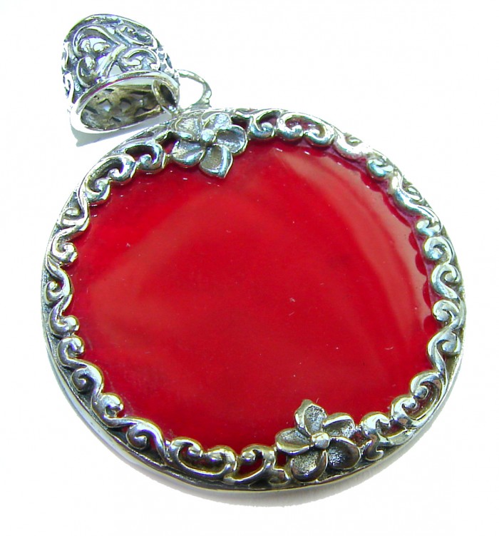 Bright Energy Authentic Coral .925 Sterling Silver Bali handmade pendant