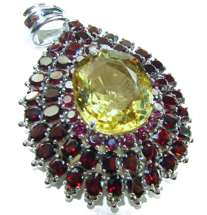 Vintage Design Genuine 37.5 carat precious Citrine Garnet .925 Sterling Silver handmade Pendant - video