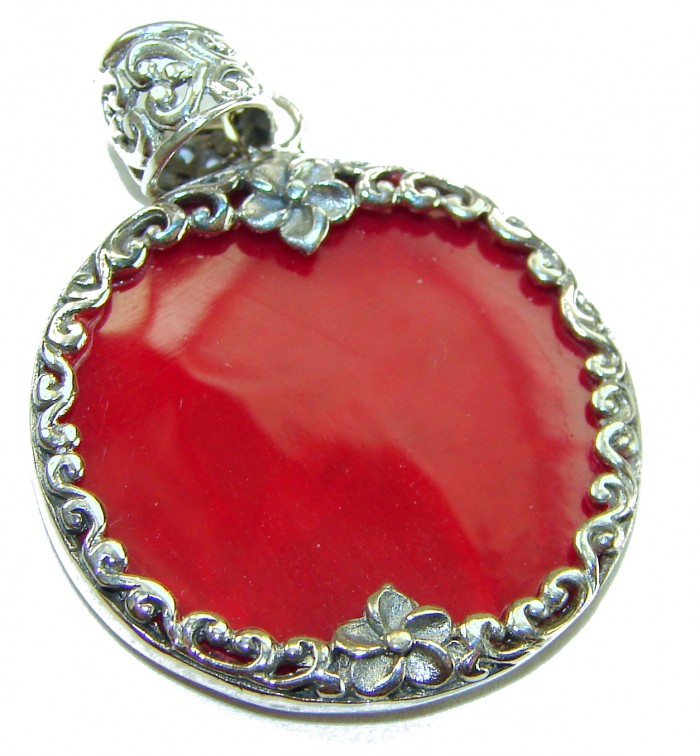 Bright Energy Authentic Coral .925 Sterling Silver Bali handmade pendant