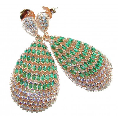 18.8 carat Emerald 18K Rose Gold over .925 Sterling Silver handmade Statement LONG Earrings