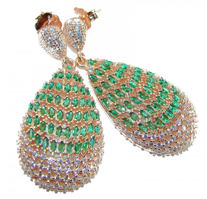 18.8 carat Emerald 18K Rose Gold over .925 Sterling Silver handmade Statement LONG Earrings