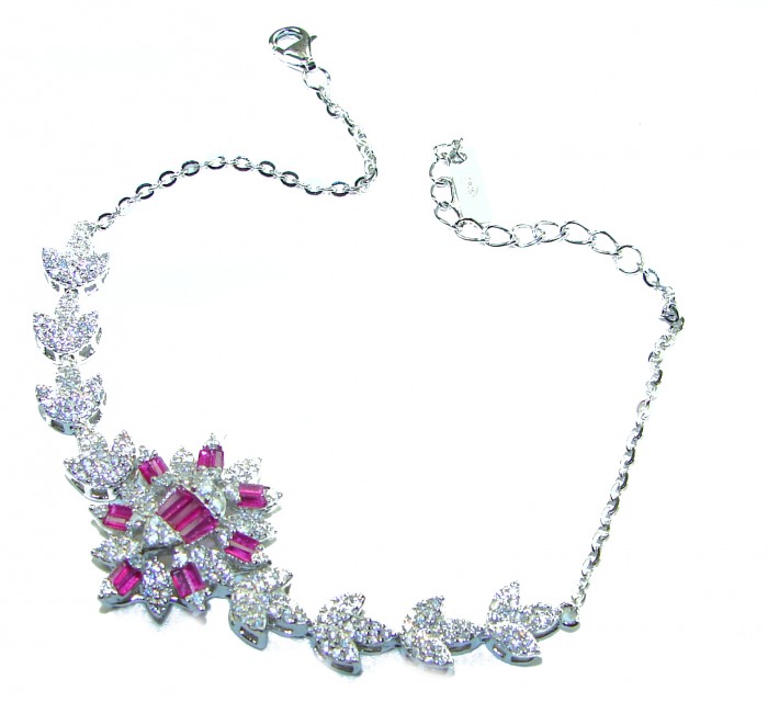 Art Deco - Precious Natural 18.5 carat Ruby .925 Sterling Silver handcrafted bracelet