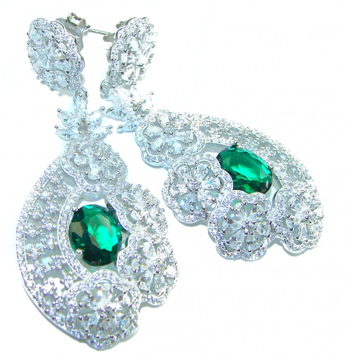 Special design! Opera - Precious - 11.8 carat Emerald .925 Sterling Silver handcrafted Statement earrings