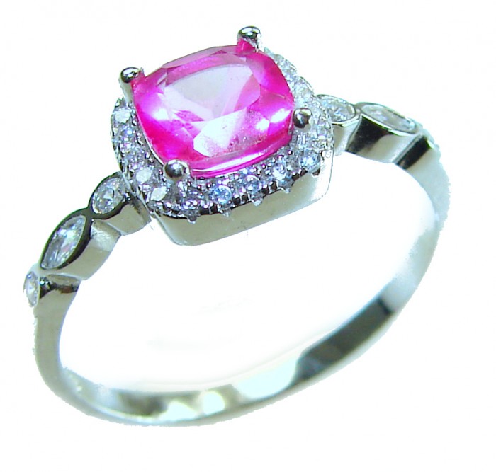 Real Beauty 3.1 carat cushion cut Pink Sapphire .925 Silver handcrafted Cocktail Ring s. 8 1/4