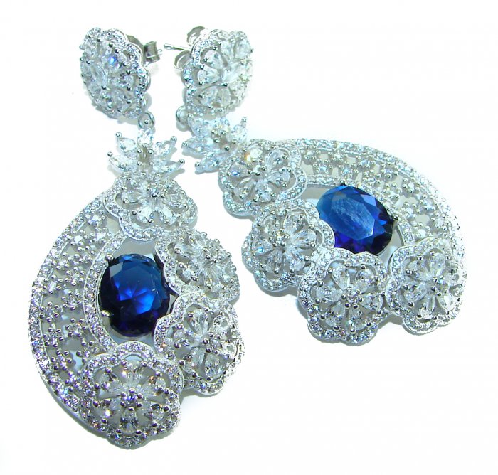 Special design! Opera - Precious - 11.8 carat Sapphire .925 Sterling Silver handcrafted Statement earrings - video