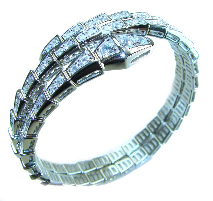 Precious Snake Genuine 55.5 carat White Topaz .925 Sterling Silver handcrafted spinal Bracelet - video