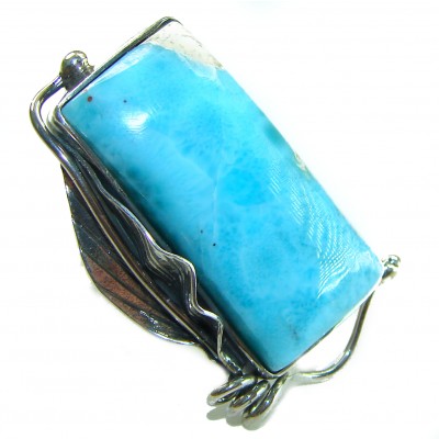Caribbean Beauty 42.5 carat Genuine Blue Larimar .925 Sterling Silver handmade LARGE ring size 7 adjustable