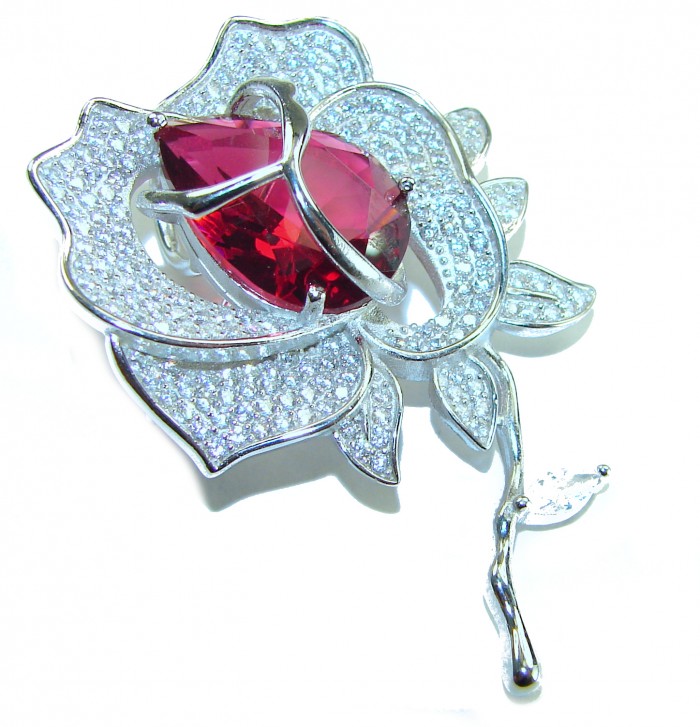 Retro Style - Precious Rose Genuine 18.5 carat Ruby .925 Sterling Silver handmade Pendant - Brooch
