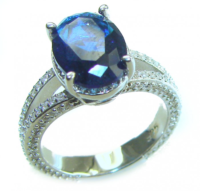 Luxurious 7.8 carat Sapphire .925 Sterling Silver handcrafted Ring size 6