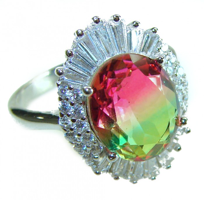 Magnificent 11.2 carat oval cut Pink Tourmaline .925 Silver handcrafted Cocktail Ring s. 8 1/4
