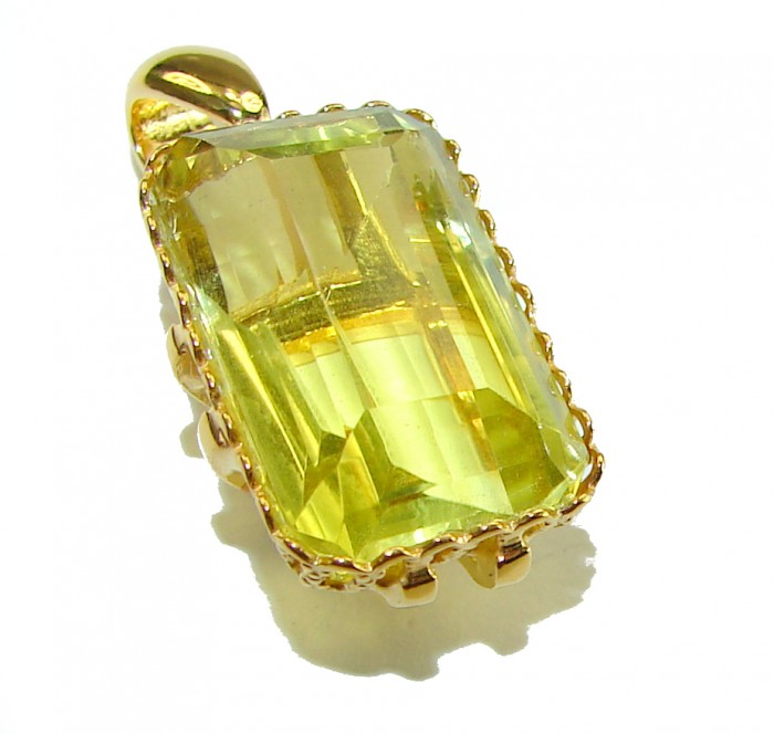Baquette cut 10.3 carat Lemon Quartz 18K Gold over .925 Sterling Silver handcrafted pendant