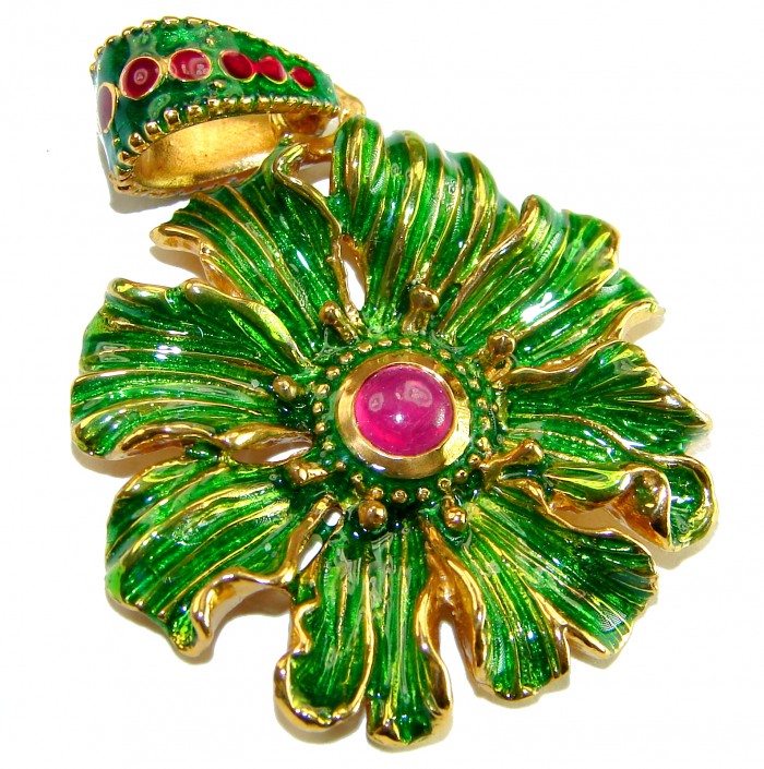 Countless Blessings Genuine 0.5 carat Authentic Ruby enamel 18K Gold over .925 Sterling Silver handmade Pendant