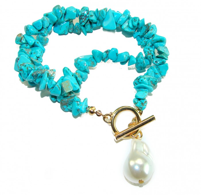 Luxurious natural Turquoise 14K Gold over .925 Sterling Silver handmade necklace