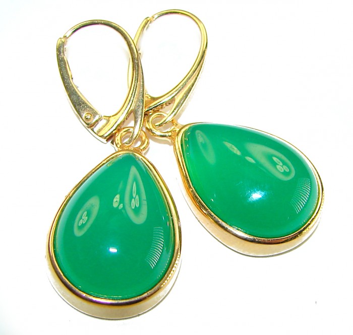 Unique genuine Jade 18K Gold over over .925 Sterling Silver handcrafted earrings