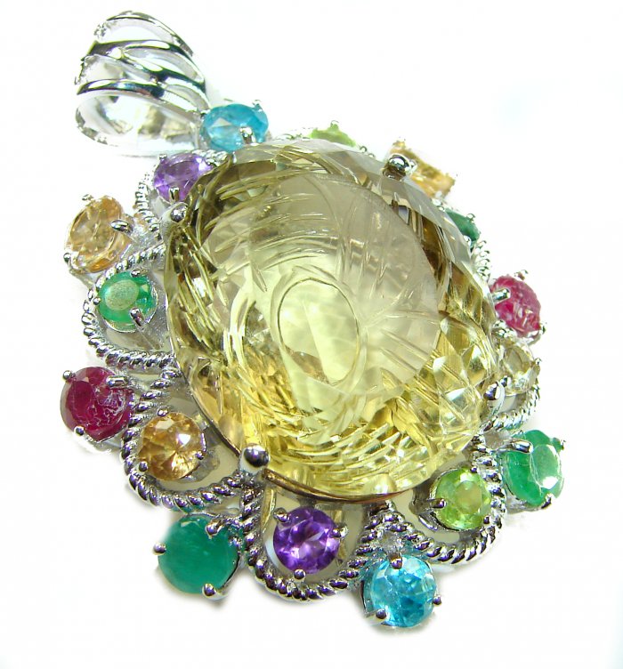 Luxury genuine 30.5 CARAT Champagne Topaz Peridot .925 Sterling Silver handmade Pendant - video
