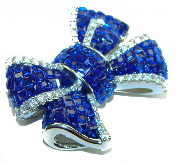 Heirloom blue Bow Genuine 17.5 carat Sapphire .925 Sterling Silver handmade Pendant