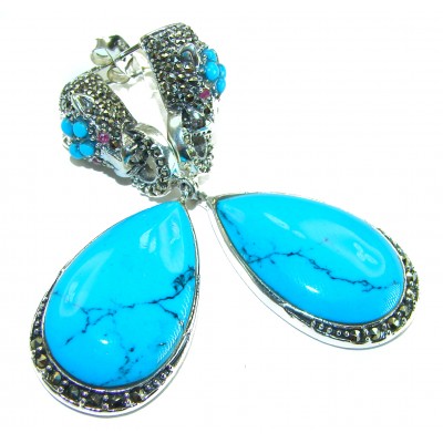 Great authentic Sleeping Beauty Turquoise .925 Sterling Silver handcrafted STATEMENT Earrings