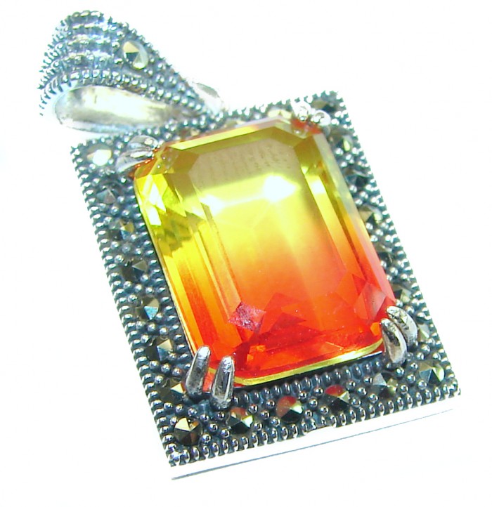 THE COLORS OF THE EARTH 11.5 carat Ametrine Marcasite .925 Sterling Silver handmade Pendant
