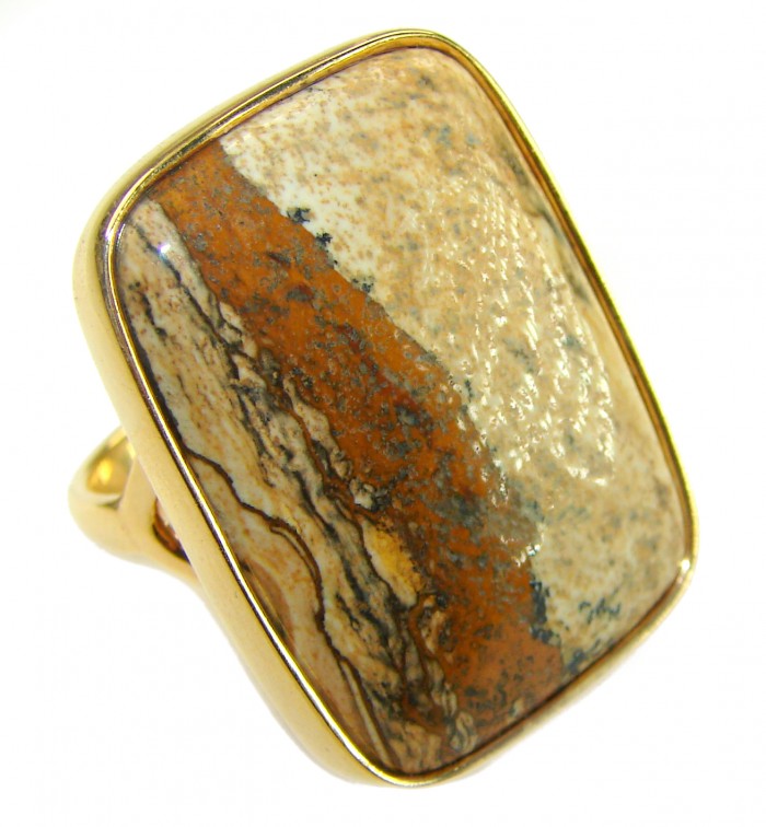 Huge Picture Jasper 14K Gold over .925 Sterling Silver handcrafted ring s. 9